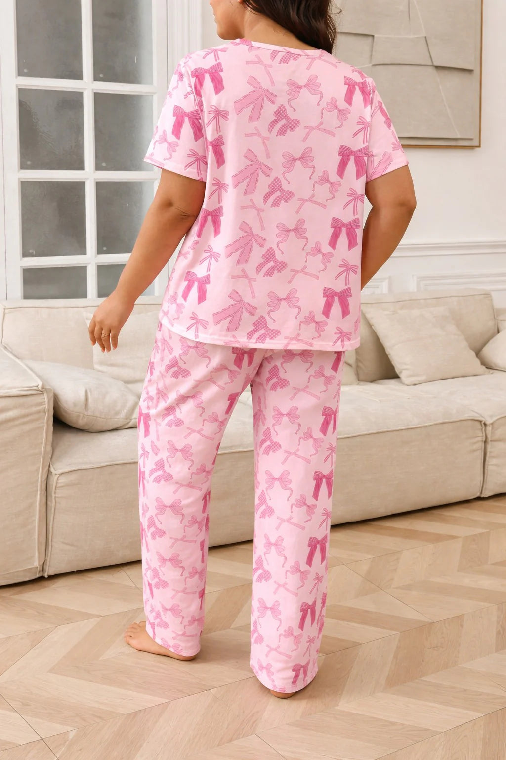 Pink All over Bow Half Sleeves Printed Night suit For her The Ultimate Dream Wear Sleep Suit (OM-174)