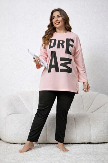 Pink Dreams long Shirt with black trouser The Ultimate Dream Wear Sleep Suit (OM-183)