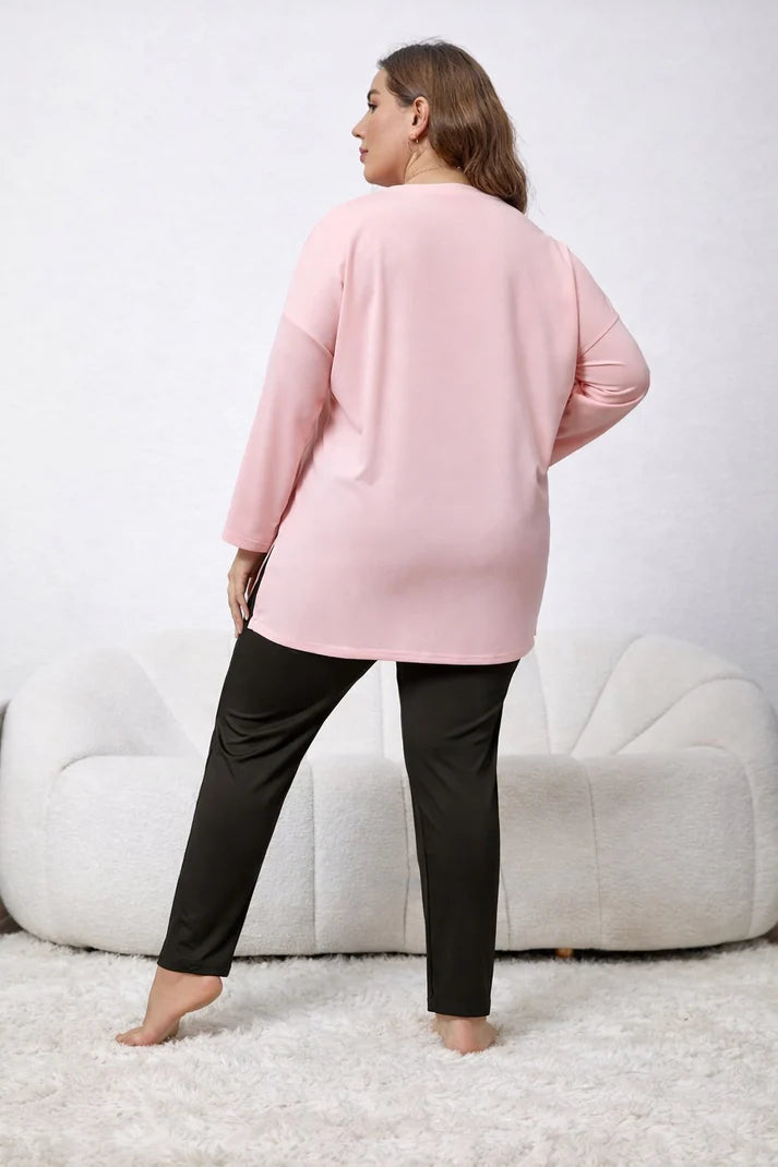 Pink Dreams long Shirt with black trouser The Ultimate Dream Wear Sleep Suit (OM-183)
