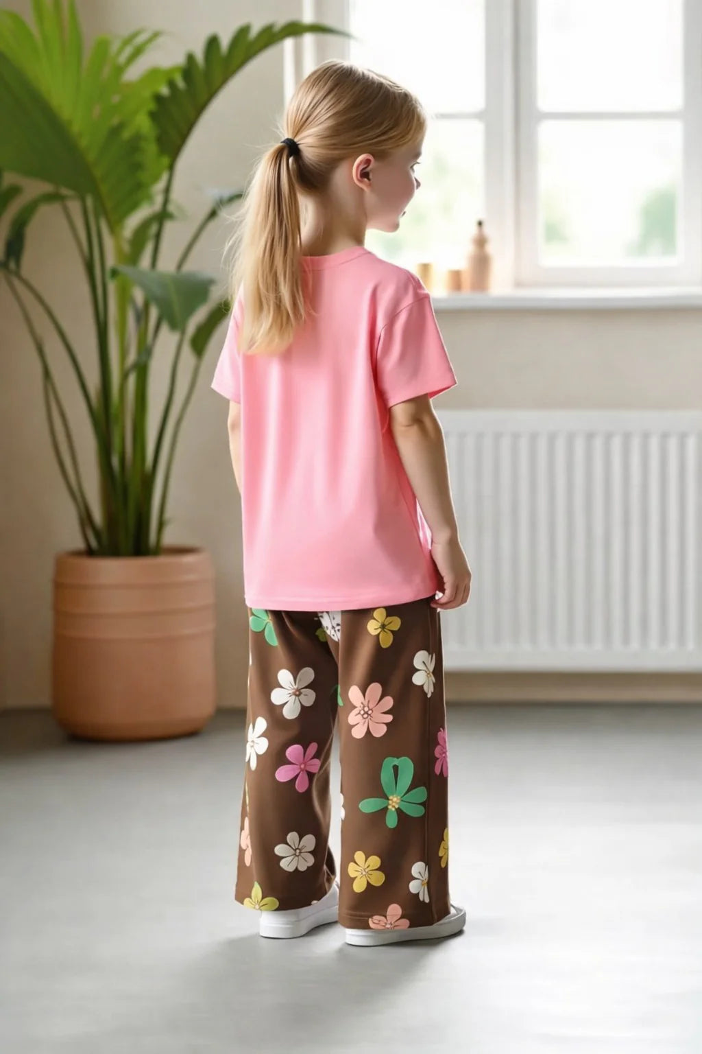 Pink Multicolour Big Butterfly T shirt with Brown Flowers The Ultimate Kids Sleep Suit (OM-412)