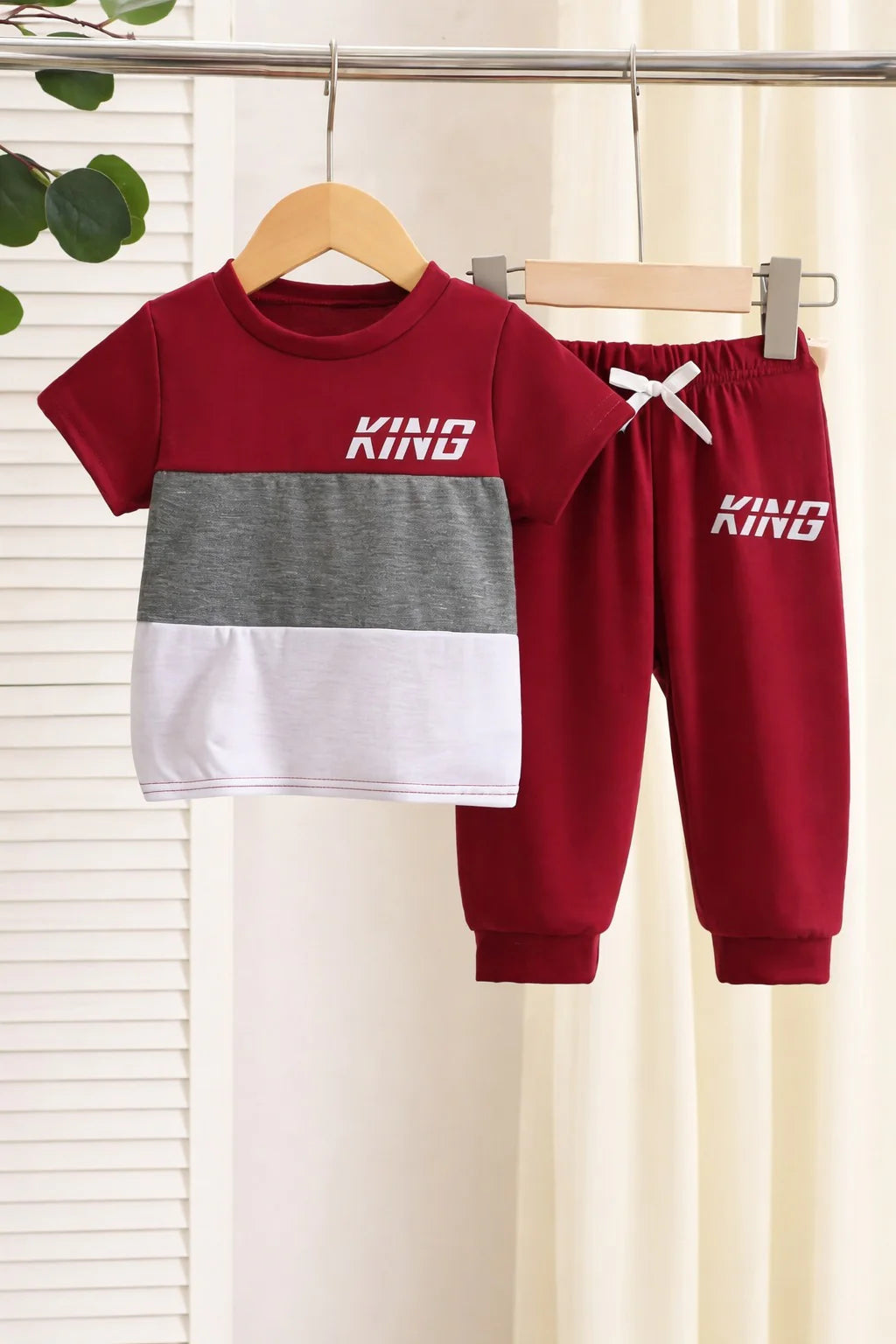 Maroon Grey Panel King Printed Half Sleeves Kids Suit The Ultimate Kids Suit (OM-415)