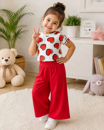 White with Red Hearts  Printed Half Sleeves Kids Suit The Ultimate Kids Suit (OM-427)