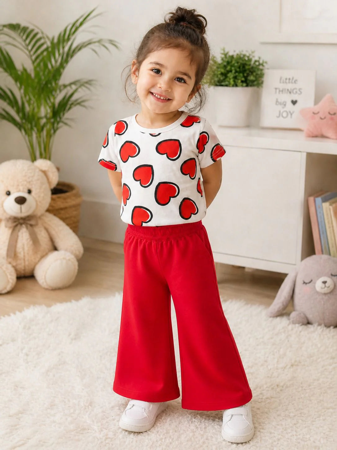 White with Red Hearts  Printed Half Sleeves Kids Suit The Ultimate Kids Suit (OM-427)