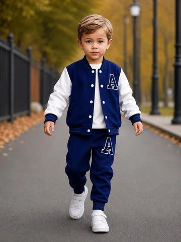 Navy Blue and White Versity Kids Winter Track Suit omii.pk (OM-718)