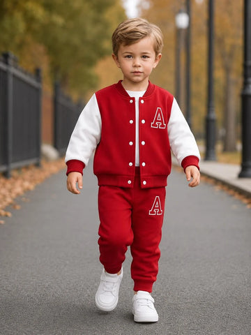Red And White Versity Kids Winter Track Suit (OM-721) omii.pk