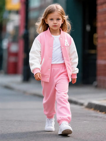 Pink And White Versity Kids Winter Track Suit (OM-719) omii.pk