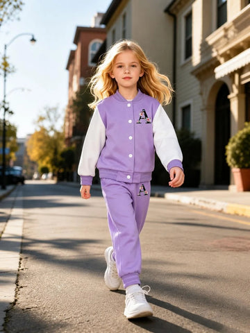 Purple And White Versity Kids Winter Track Suit (OM-720) omii.pk