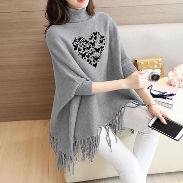 New Heart Butterflies Women's Bat-Wing Style Printed Fleece Poncho (OM-28012)