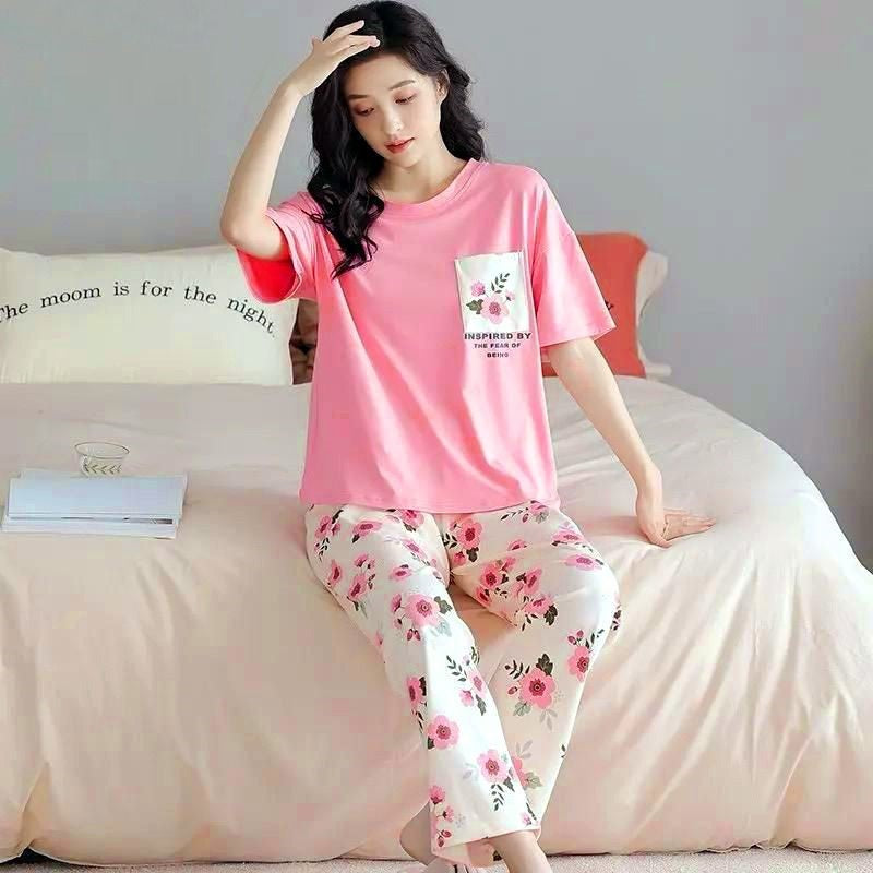 Pink Pocket Flower Printed The Ultimate Dream Wear Sleep Suit (OM-58)
