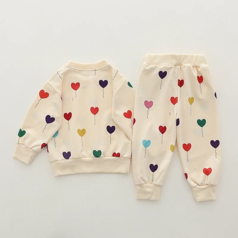 Rainbow Hearts Winter Sweatshirt with Trouser Tracksuit For Kids (OM-618)