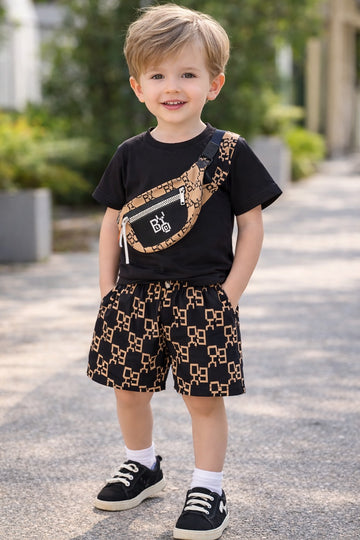 Black Front Pocket with short The Ultimate Kids Suit (OM-418)