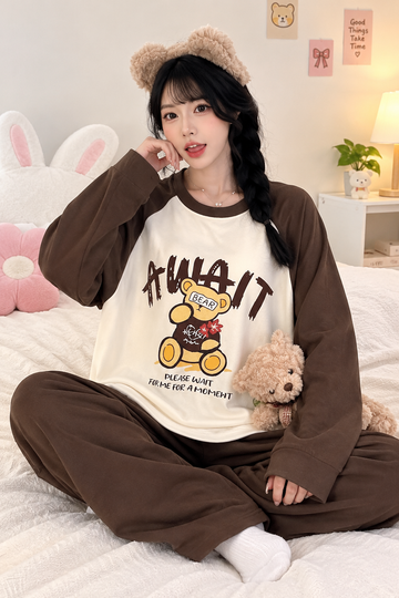 A Wait Bear Printed The Ultimate Dream Wear Sleep Suit (OM-217) omii.pk