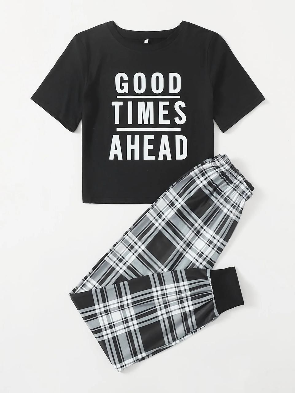 Black Good Things Ahead Printed The Ultimate Dream Wear Sleep Suit (OM-48)