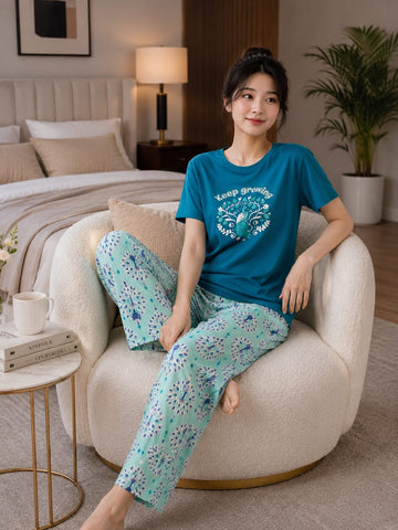 Keep Growing Printed Half Sleeves Tshirt and Printed Trouser (OM-193)