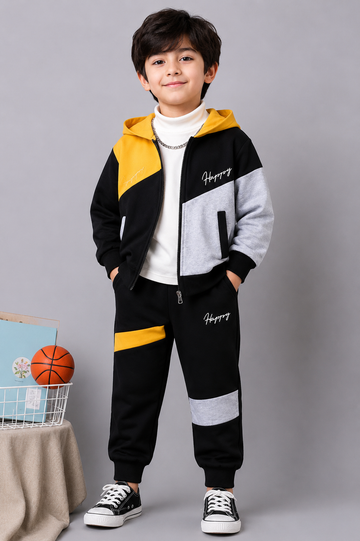 Happy Color Block Zipper Winter Kids Track suit omii.pk