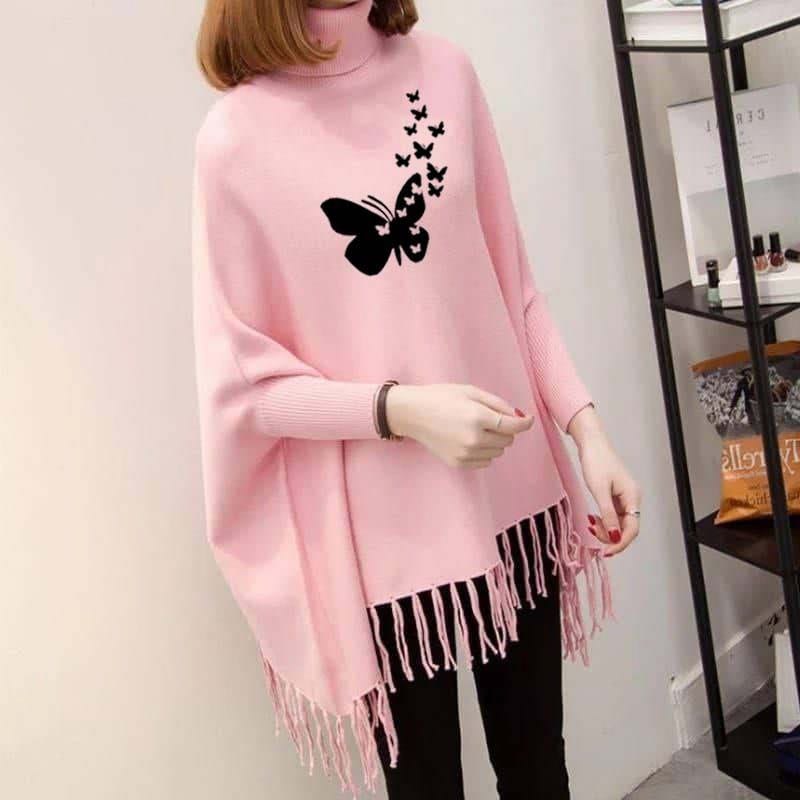 Heart Butterfying Women's Bat-Wing Style Printed Fleece Poncho (OM-2803)
