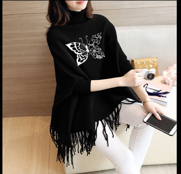 Butterfly Women's Bat-Wing Style Printed Fleece Poncho (OM-2804)