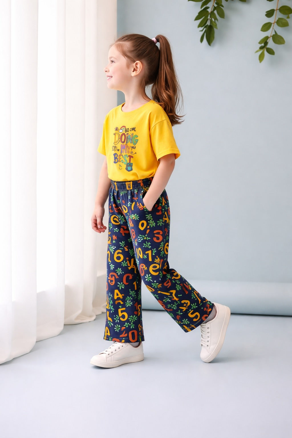 Girls Yellow Alphabet Print The Ultimate Kids Suit (OM-422)