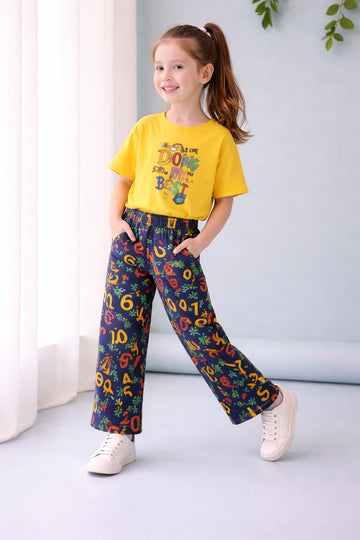 Girls Yellow Alphabet Print The Ultimate Kids Suit (OM-422)