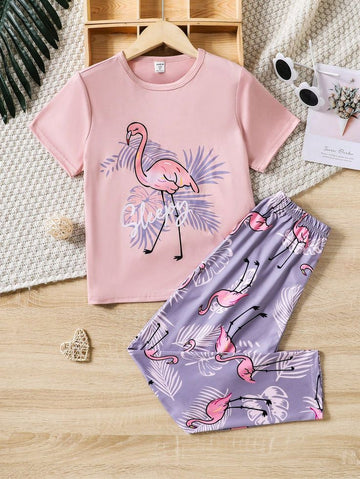 New Baby Pink Duck Printed Half Sleeves Lilac Printed Printed Trouser The Ultimate Kids Suit (OM-433)
